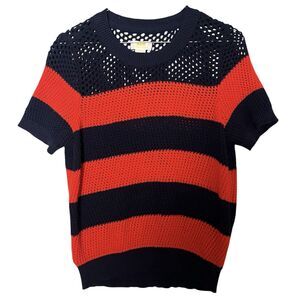 Maeve Anthropologie Open Knit Sweater Size S Striped Preppy Coastal Fisherman